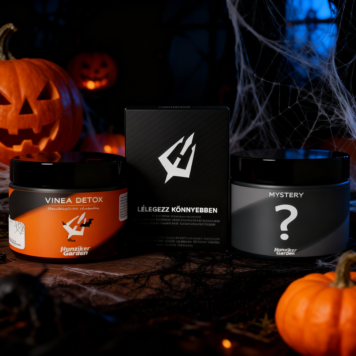 Halloween csomag: Vinea Detox, orrtapasz és Mystery tégely tökök és pókháló között