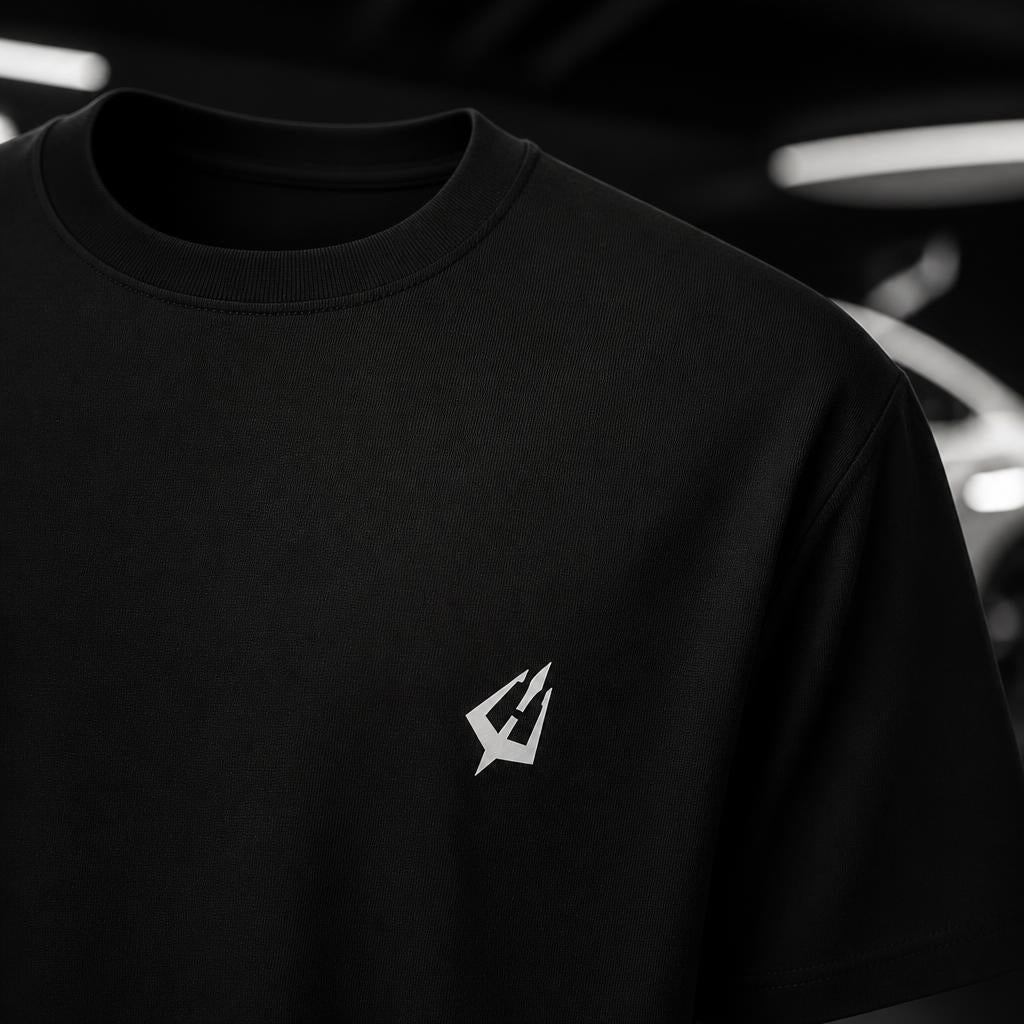 Hunziker Classic Tee fekete póló részletfotó, prémium pamut anyaggal és fehér Hunziker logóval