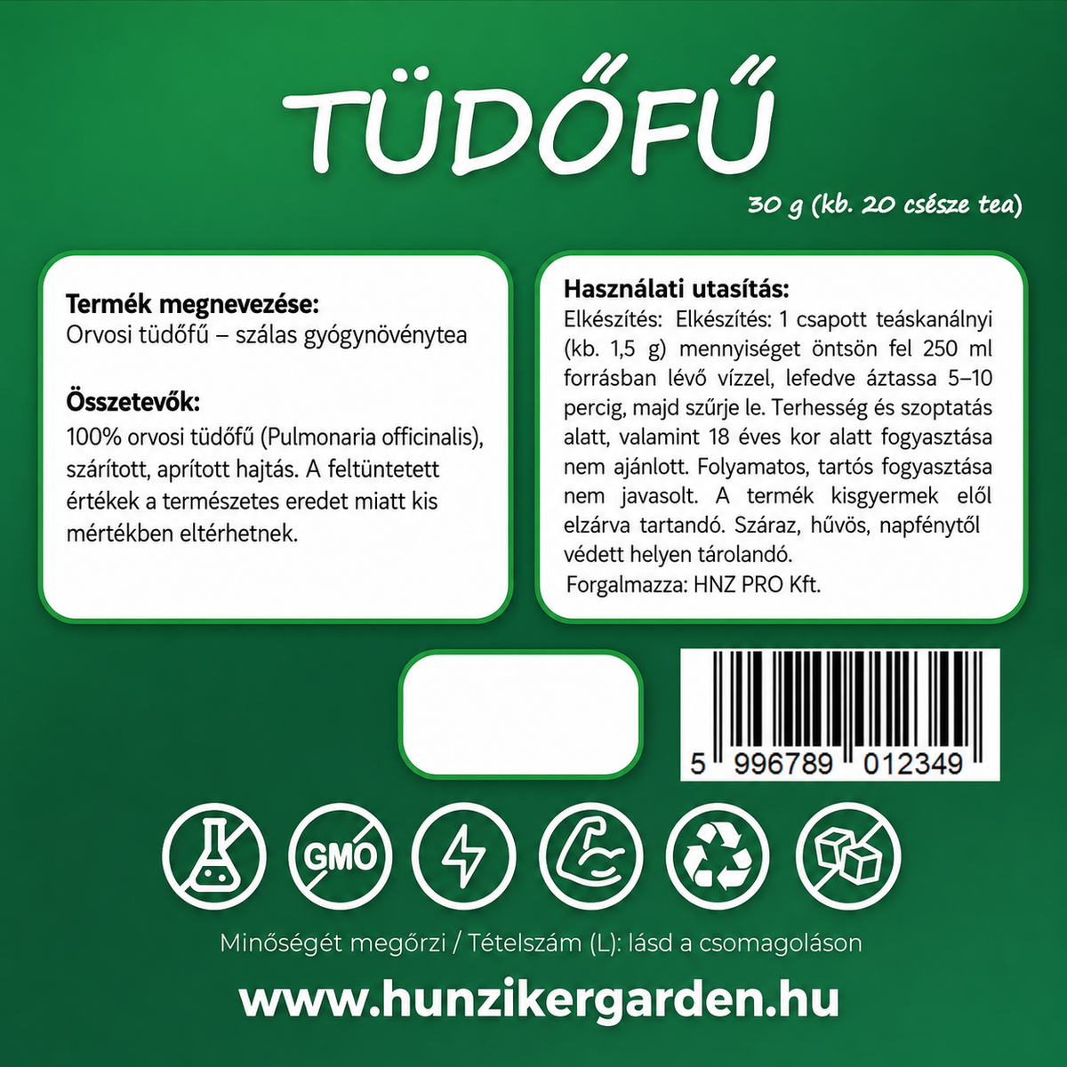 HunzikerGarden Tüdőfű – 100% orvosi tüdőfű szálas gyógynövénytea, 30 g