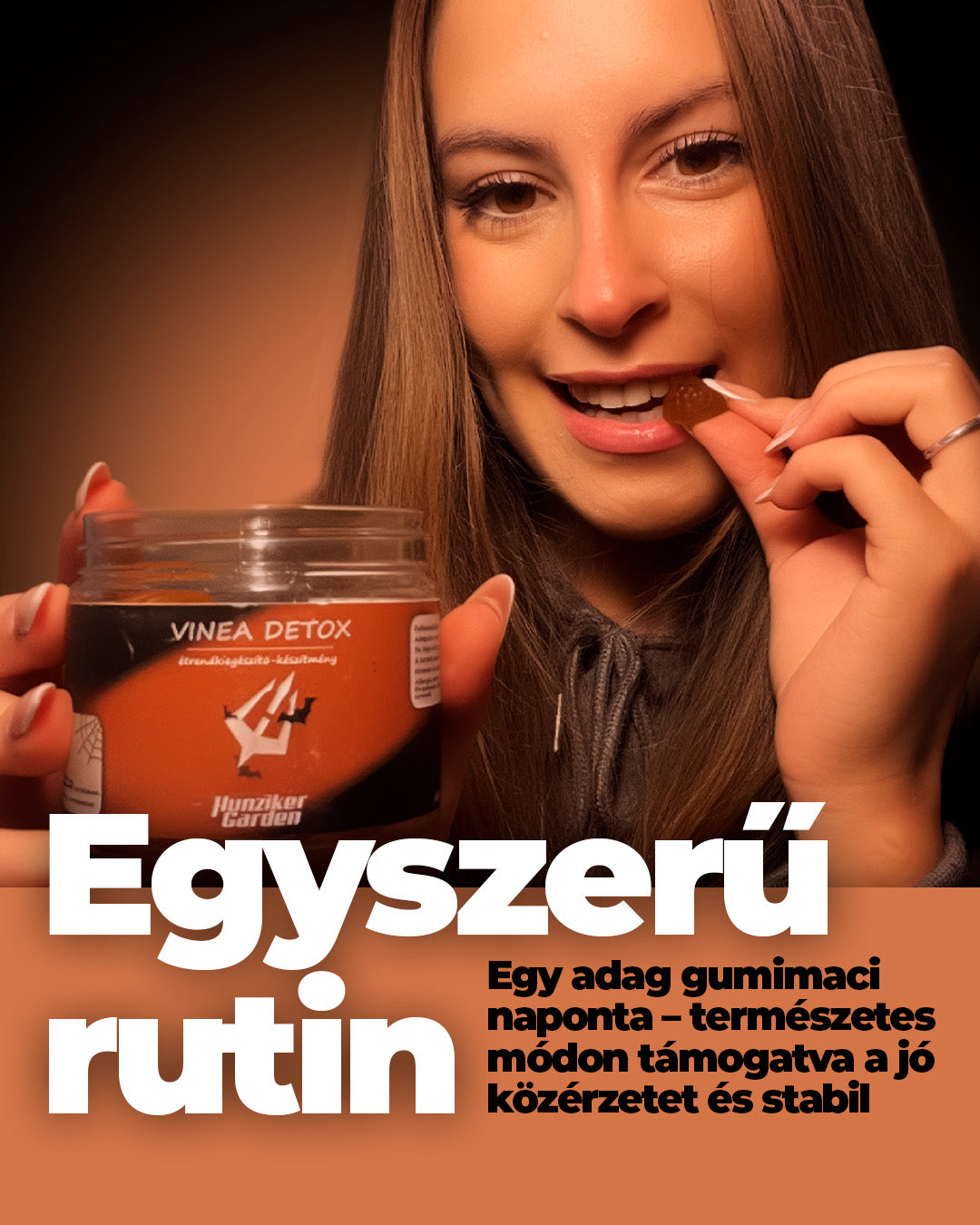 Nő a napi rutin részeként Vinea Detox gumicukrot fogyaszt