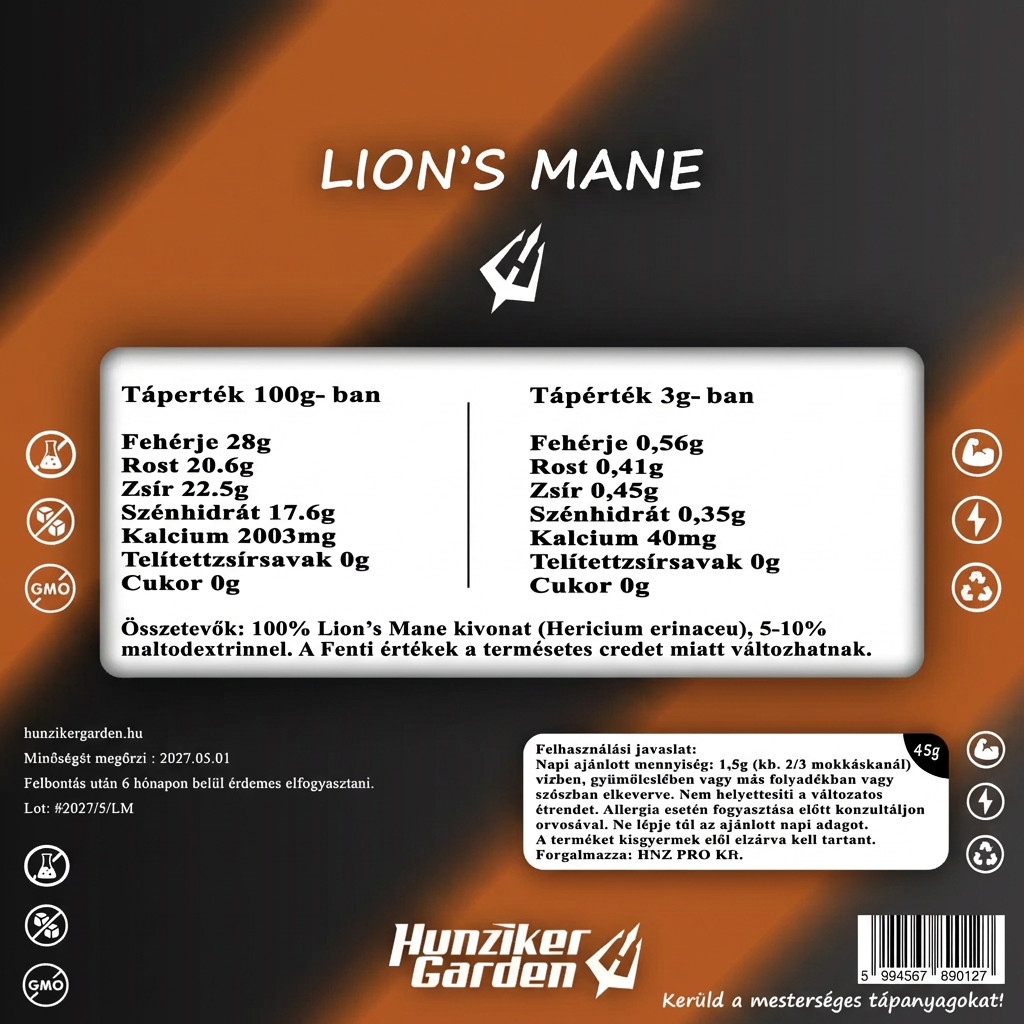 Lion's Mane címke: tápérték, összetevők és használati javaslat